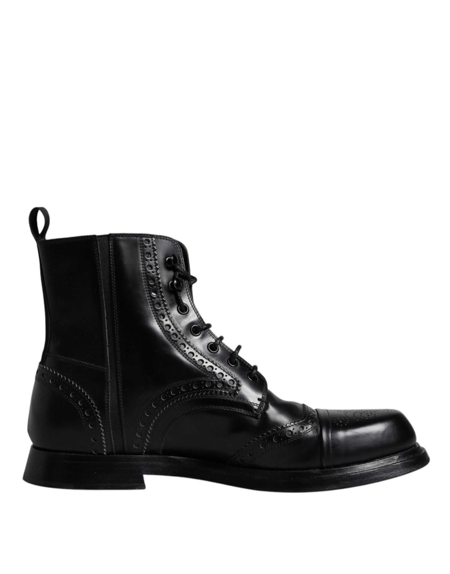 Dolce &amp; Gabbana Black Leather Lace Up Mid Calf Boots Shoes