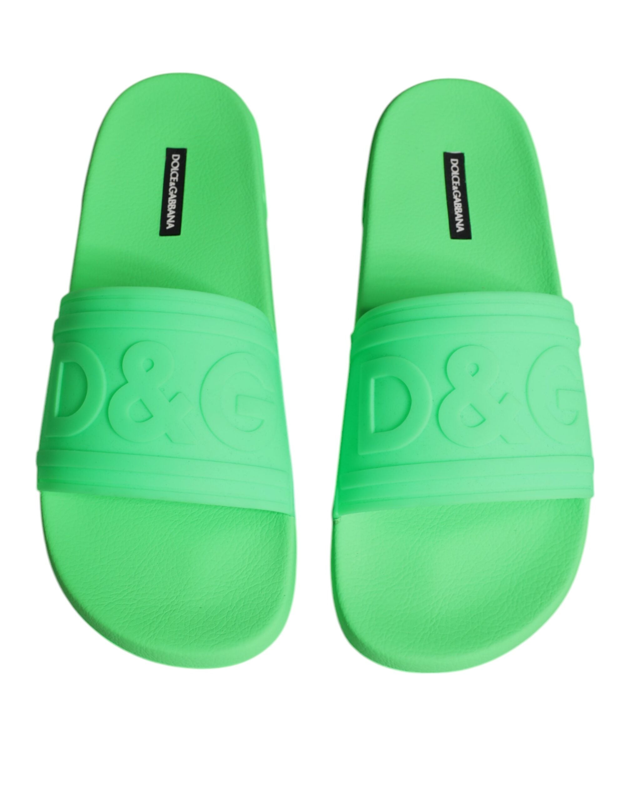 Dolce &amp; Gabbana Green Leather Slides Sandals Beachwear Shoes