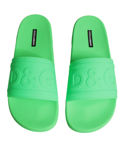 Dolce &amp; Gabbana Green Leather Slides Sandals Beachwear Shoes