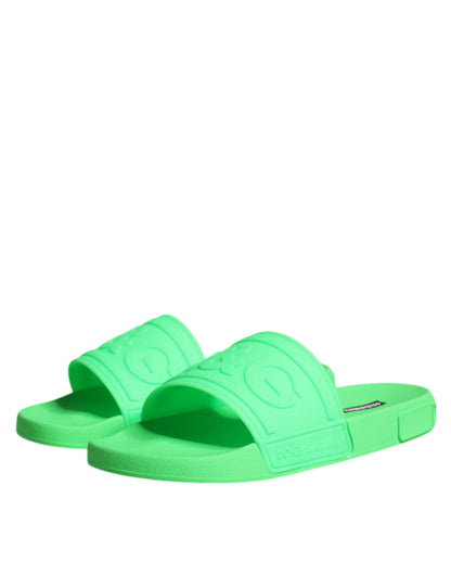 Dolce &amp; Gabbana Green Leather Slides Sandals Beachwear Shoes