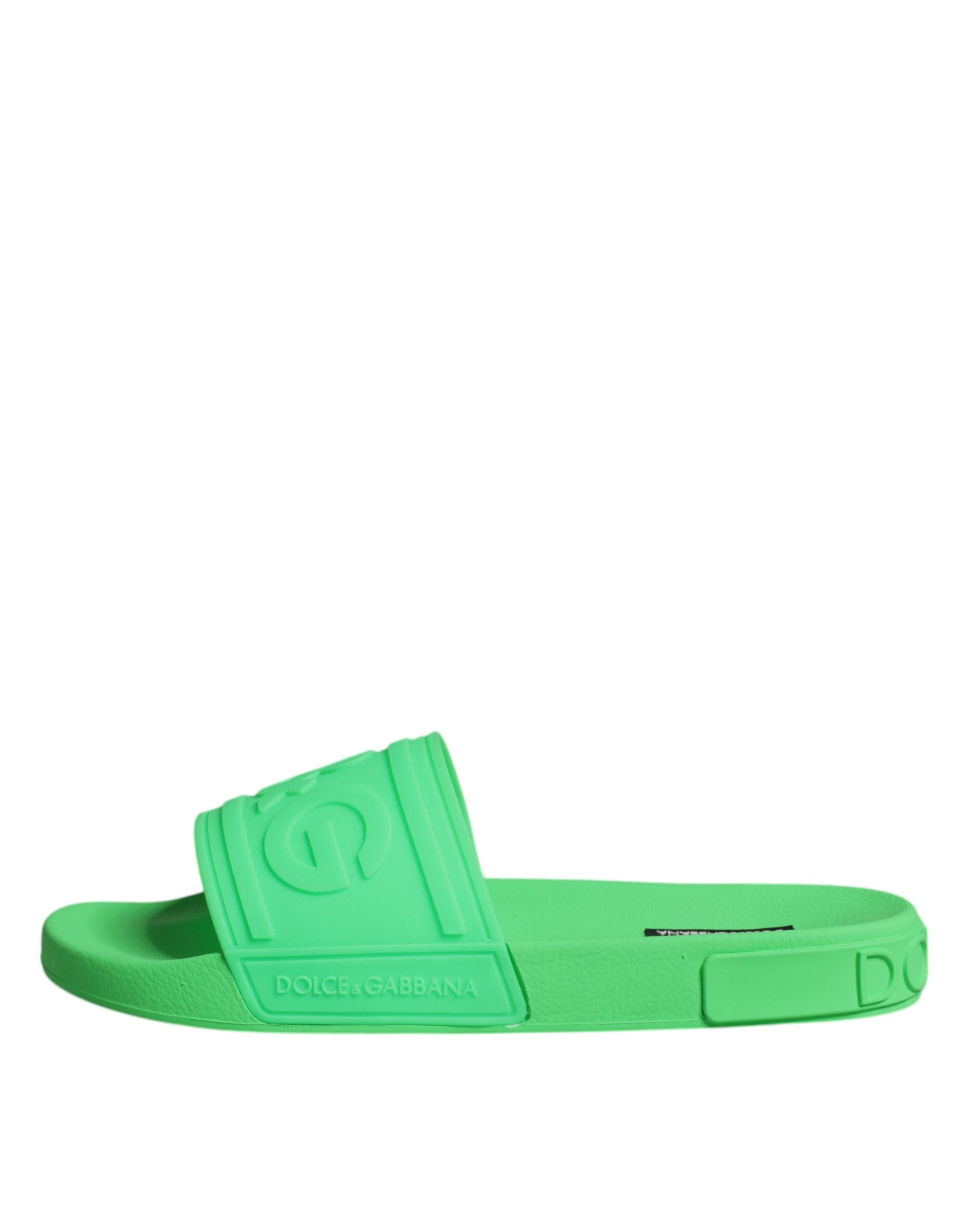 Dolce &amp; Gabbana Green Leather Slides Sandals Beachwear Shoes