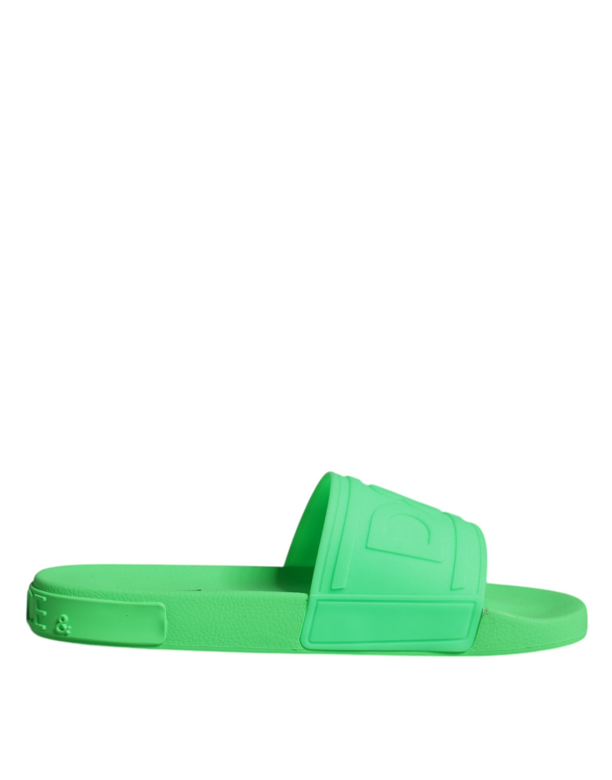 Dolce &amp; Gabbana Green Leather Slides Sandals Beachwear Shoes