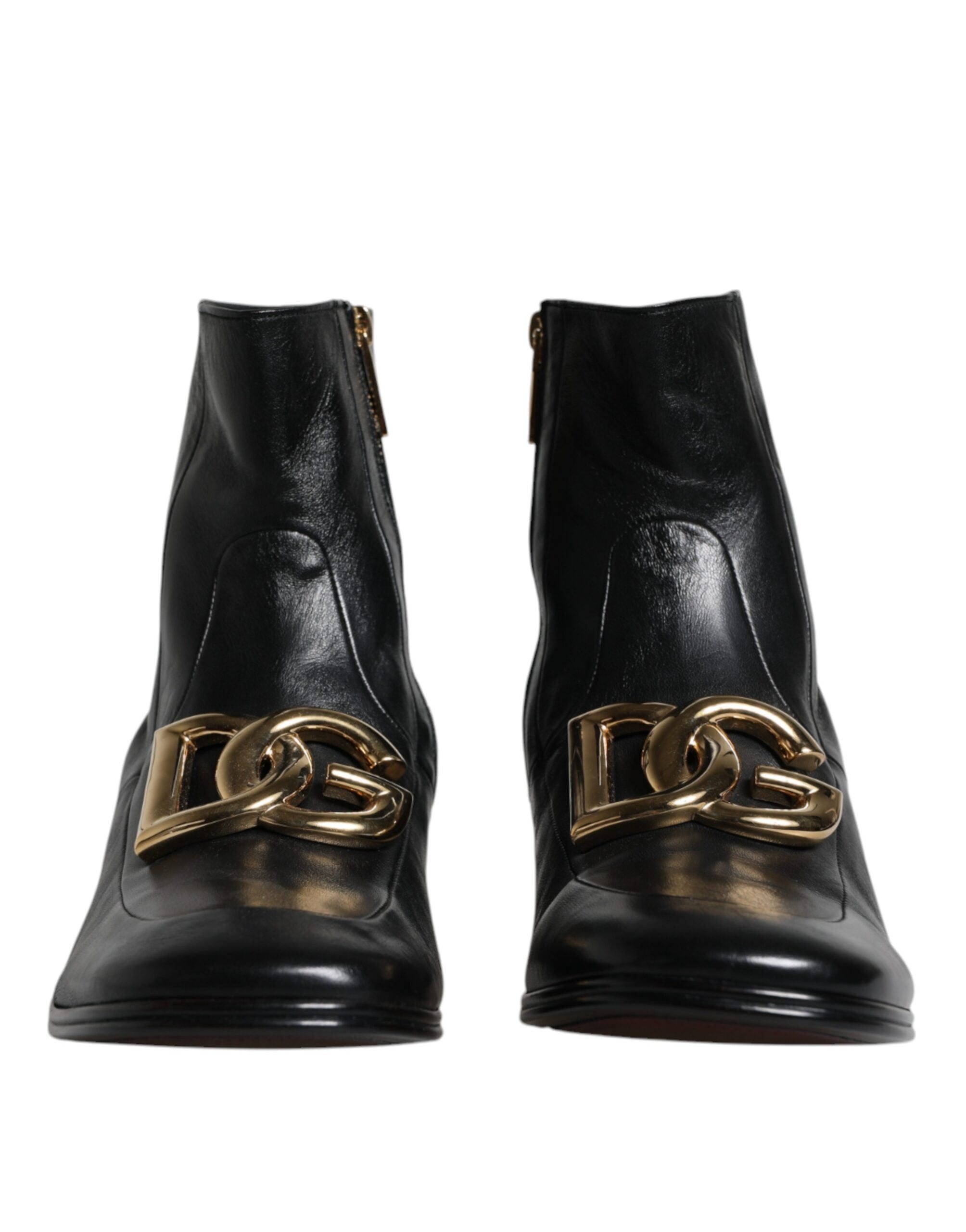 Dolce &amp; Gabbana Black Nappa Leather Logo Ankle Boots Shoes