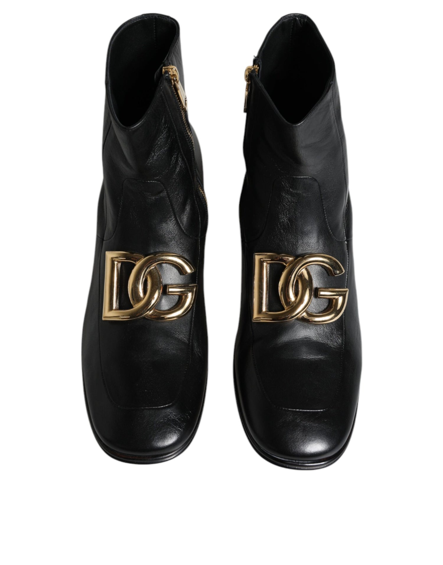 Dolce &amp; Gabbana Black Nappa Leather Logo Ankle Boots Shoes