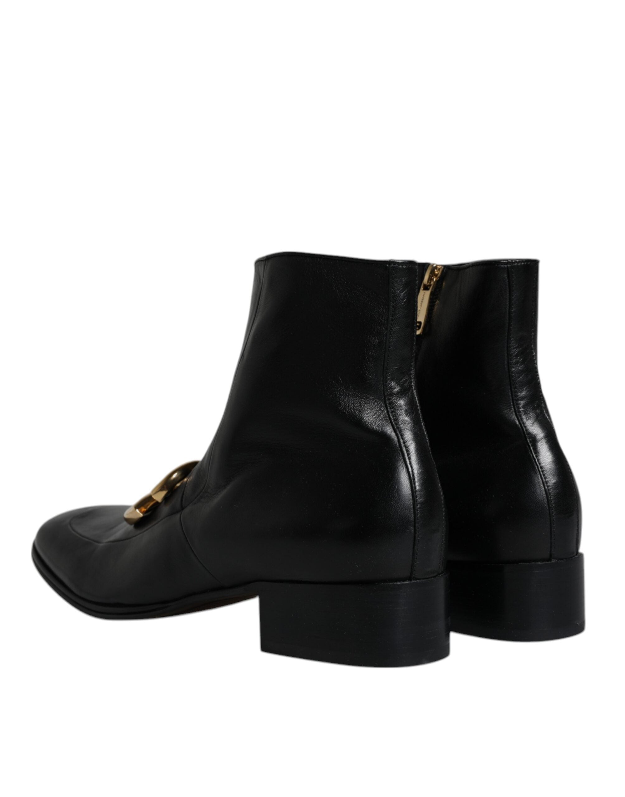 Dolce &amp; Gabbana Black Nappa Leather Logo Ankle Boots Shoes