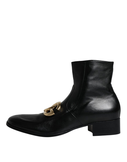 Dolce &amp; Gabbana Black Nappa Leather Logo Ankle Boots Shoes