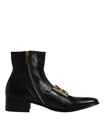 Dolce &amp; Gabbana Black Nappa Leather Logo Ankle Boots Shoes