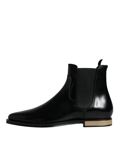 Dolce &amp; Gabbana Black Leather Chelsea Ankle Boots Shoes