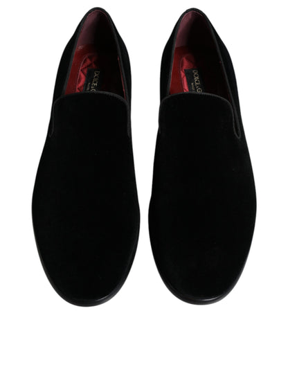 Dolce &amp; Gabbana Black Suede Leather Slippers Loafers Shoes