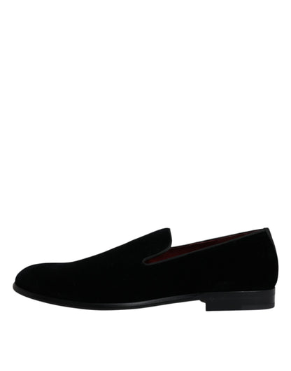 Dolce &amp; Gabbana Black Suede Leather Slippers Loafers Shoes