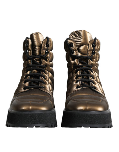 Dolce &amp; Gabbana Bronze Padded Mid Calf Lace Up Boots Shoes