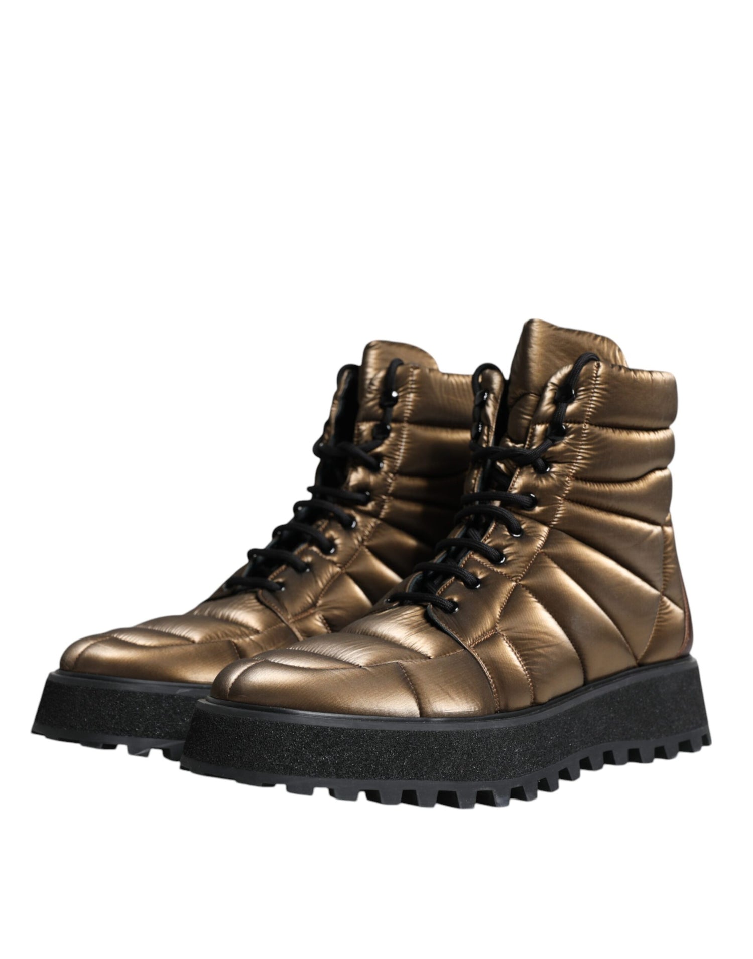 Dolce &amp; Gabbana Bronze Padded Mid Calf Lace Up Boots Shoes