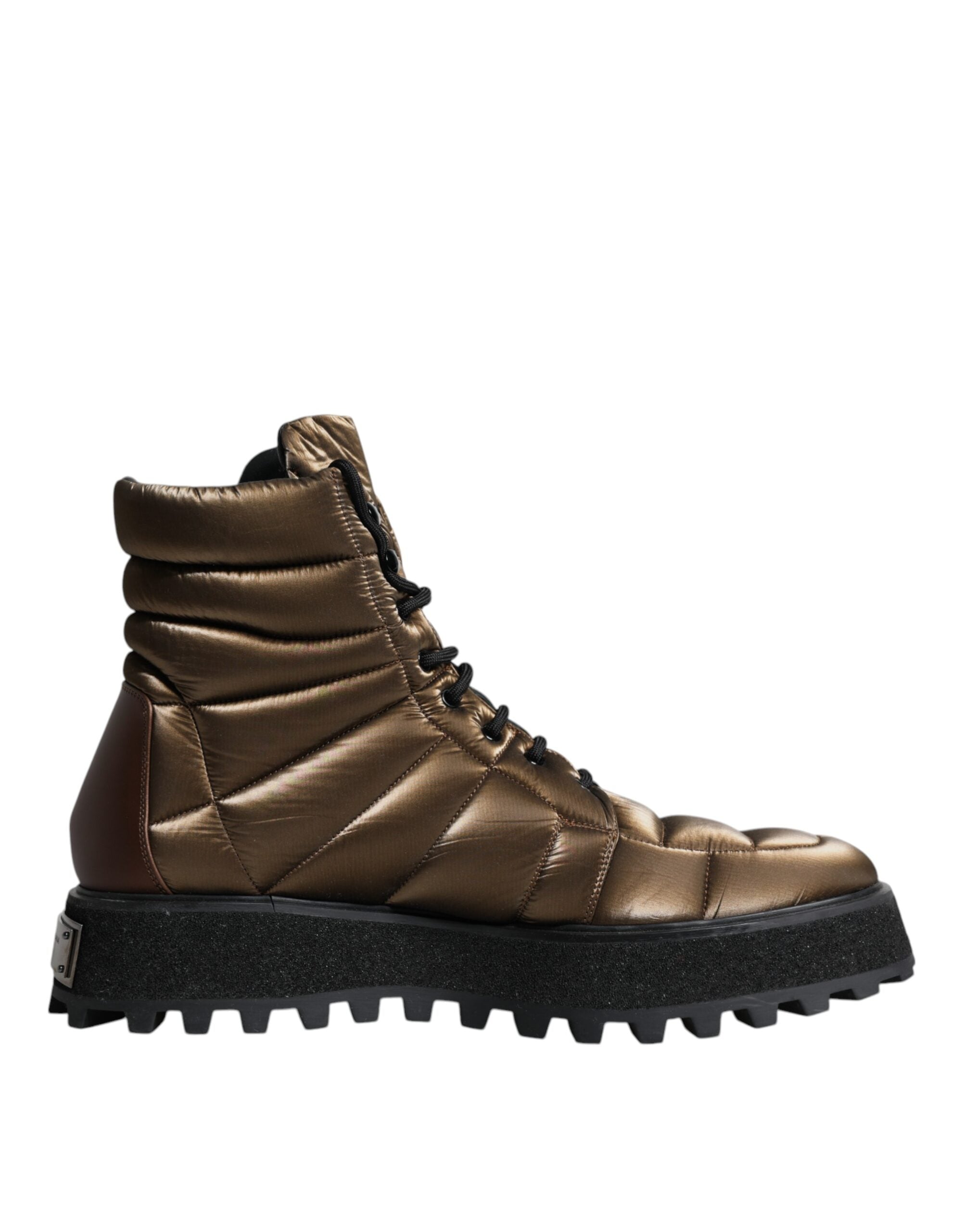 Dolce &amp; Gabbana Bronze Padded Mid Calf Lace Up Boots Shoes