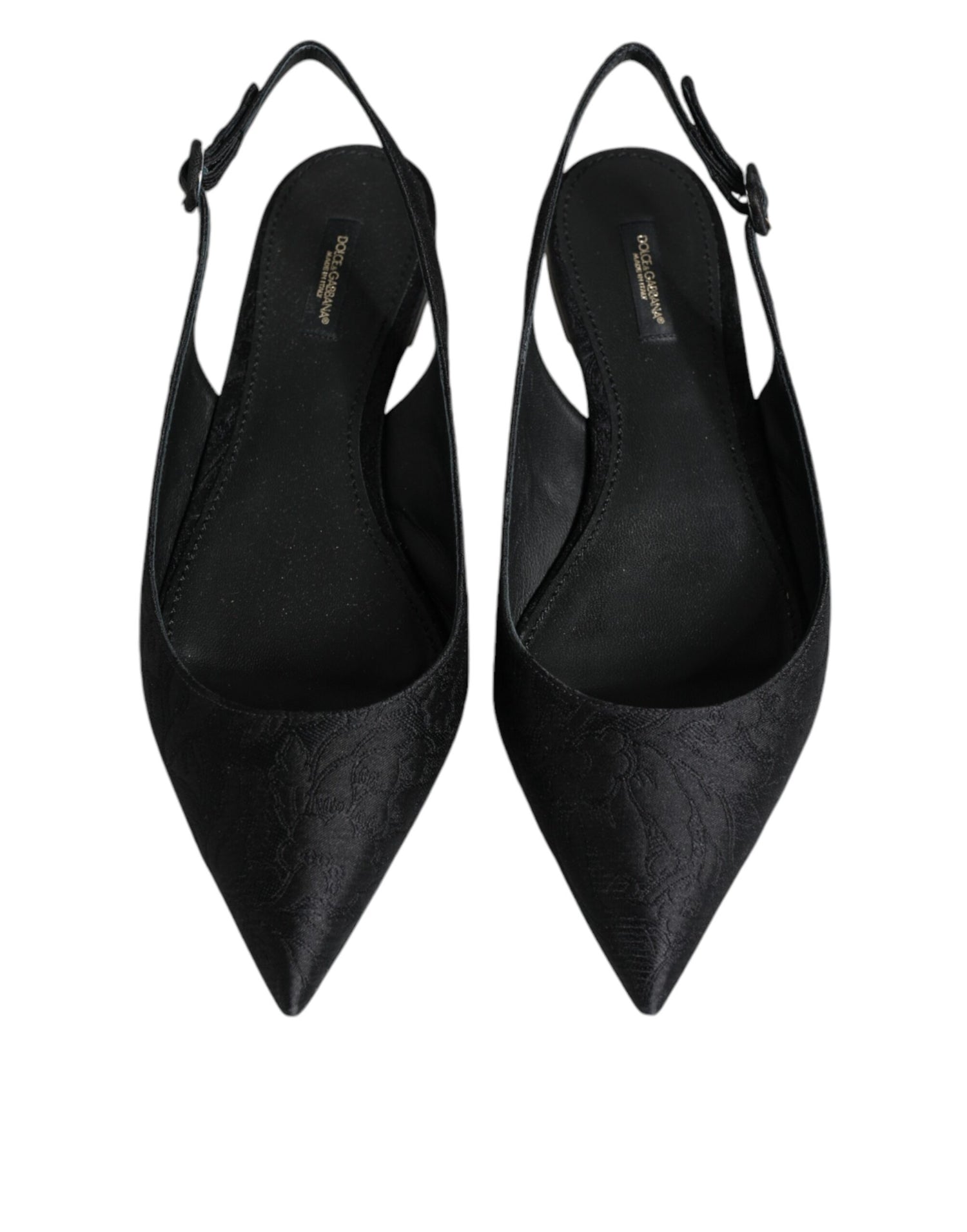 Dolce &amp; Gabbana Black Brocade Flats Sandals Slingback Shoes