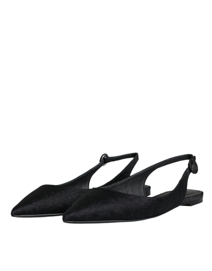 Dolce &amp; Gabbana Black Brocade Flats Sandals Slingback Shoes