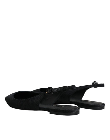 Dolce &amp; Gabbana Black Brocade Flats Sandals Slingback Shoes