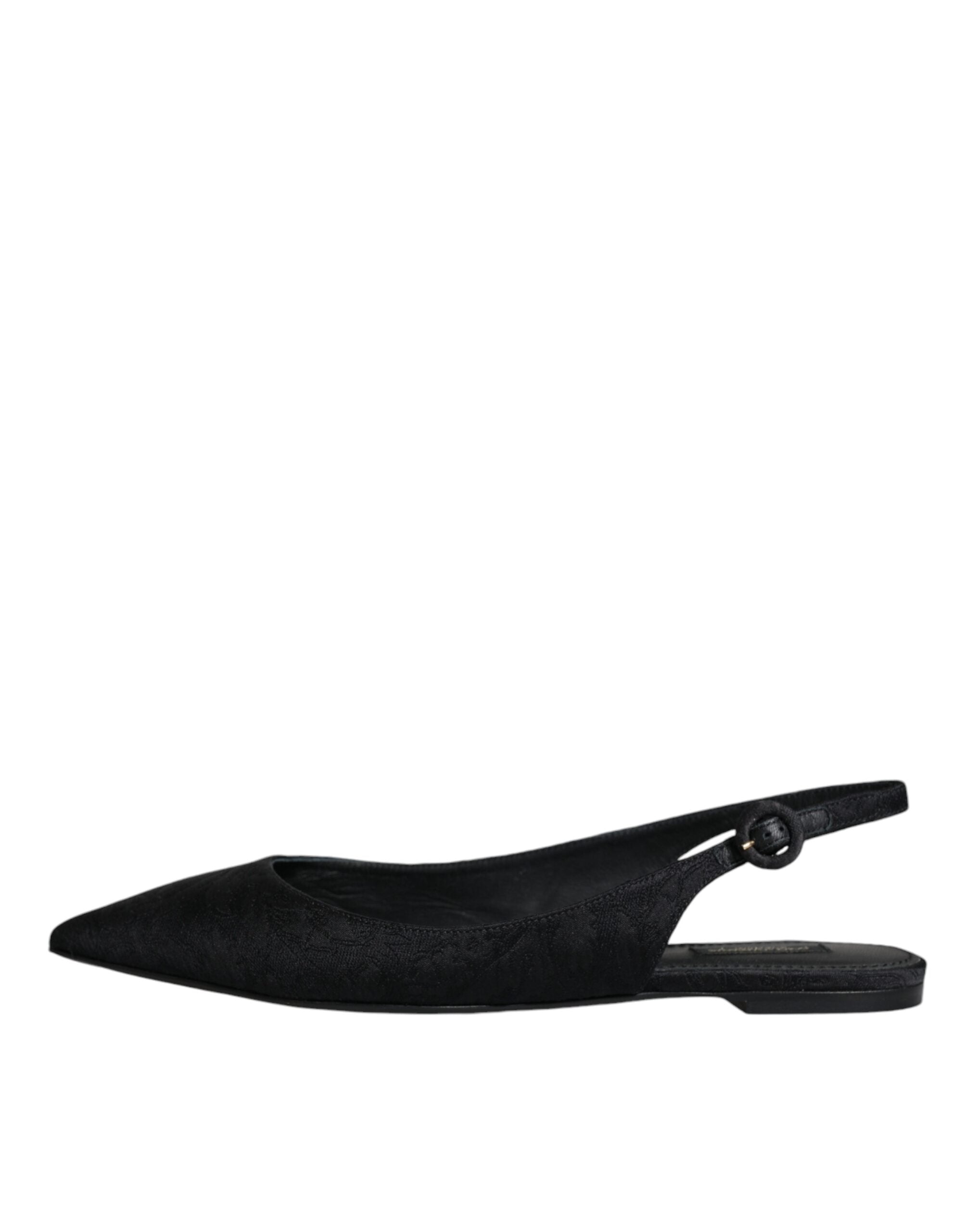 Dolce &amp; Gabbana Black Brocade Flats Sandals Slingback Shoes