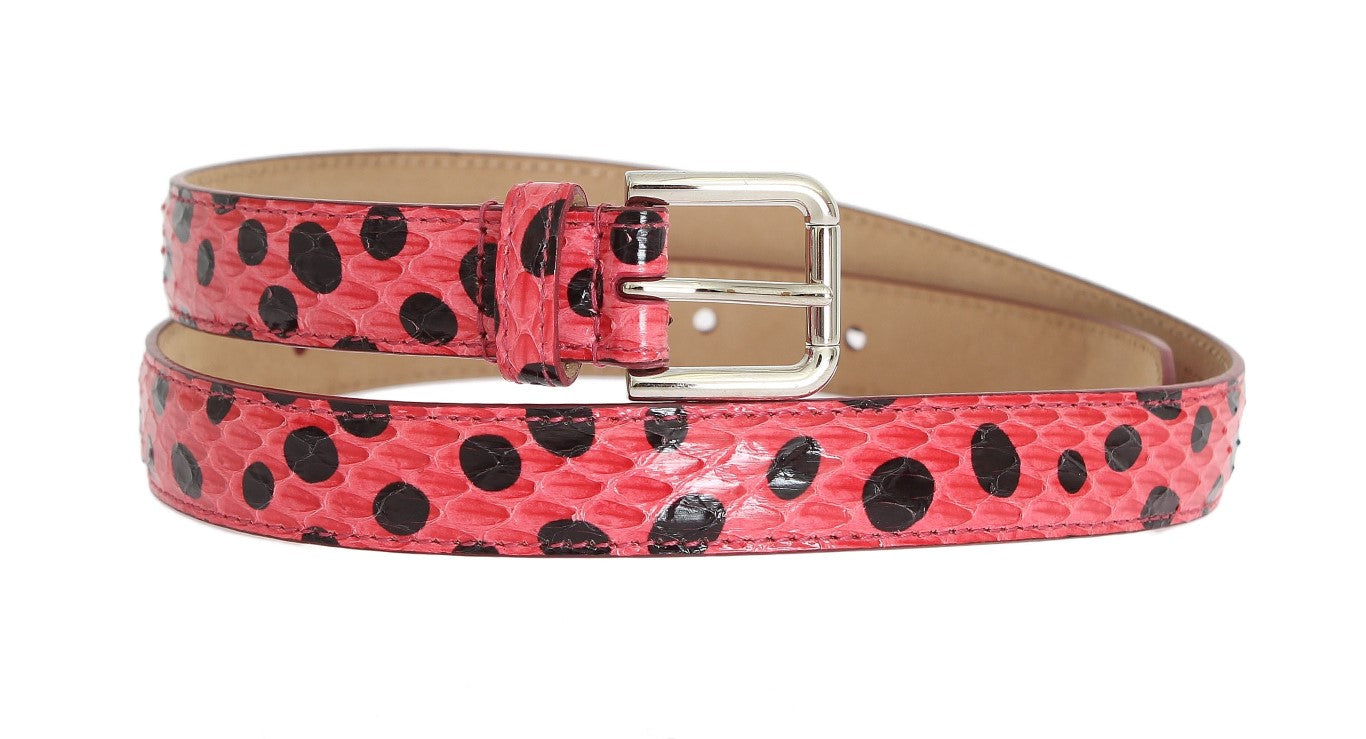 Dolce &amp; Gabbana Polka Dot Snakeskin Belt with Silver Buckle