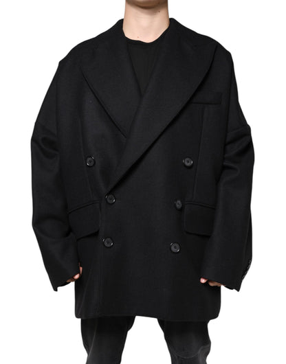 Dolce &amp; Gabbana Black Wool Double Breasted Men Coat Jacket