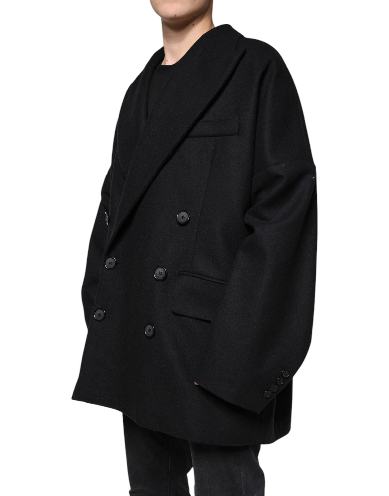 Dolce &amp; Gabbana Black Wool Double Breasted Men Coat Jacket