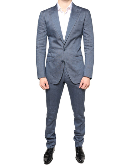 Dolce &amp; Gabbana Light Blue Linen 2 Piece Single Breasted Suit