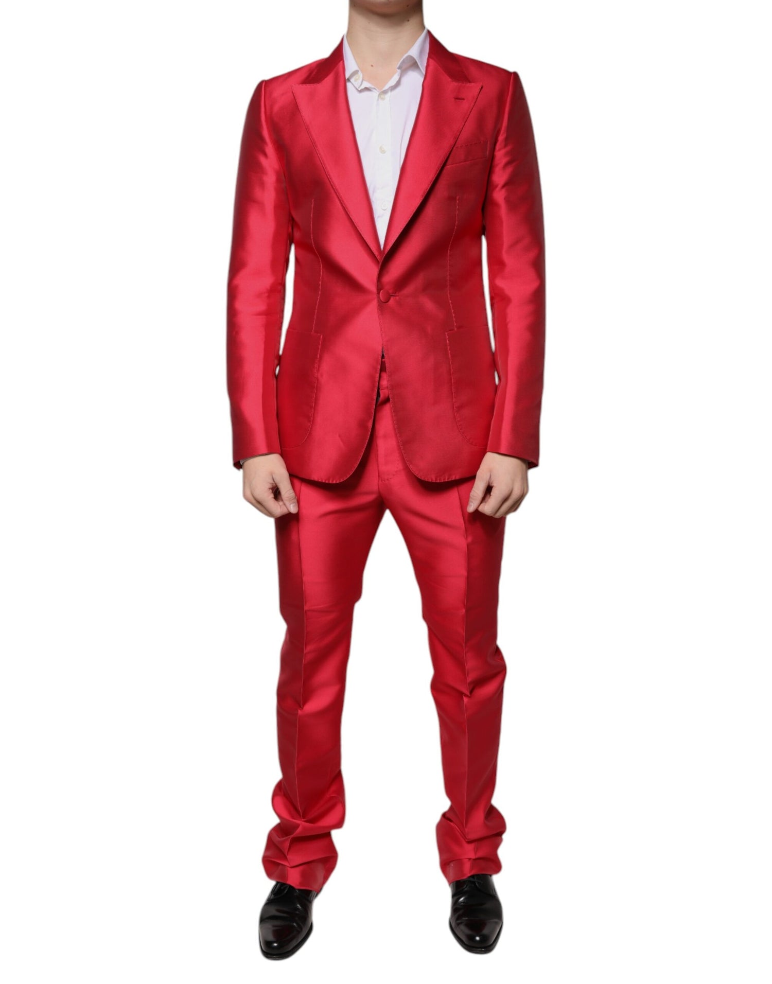 Dolce &amp; Gabbana Red Polyester Single Breasted Formal Suit