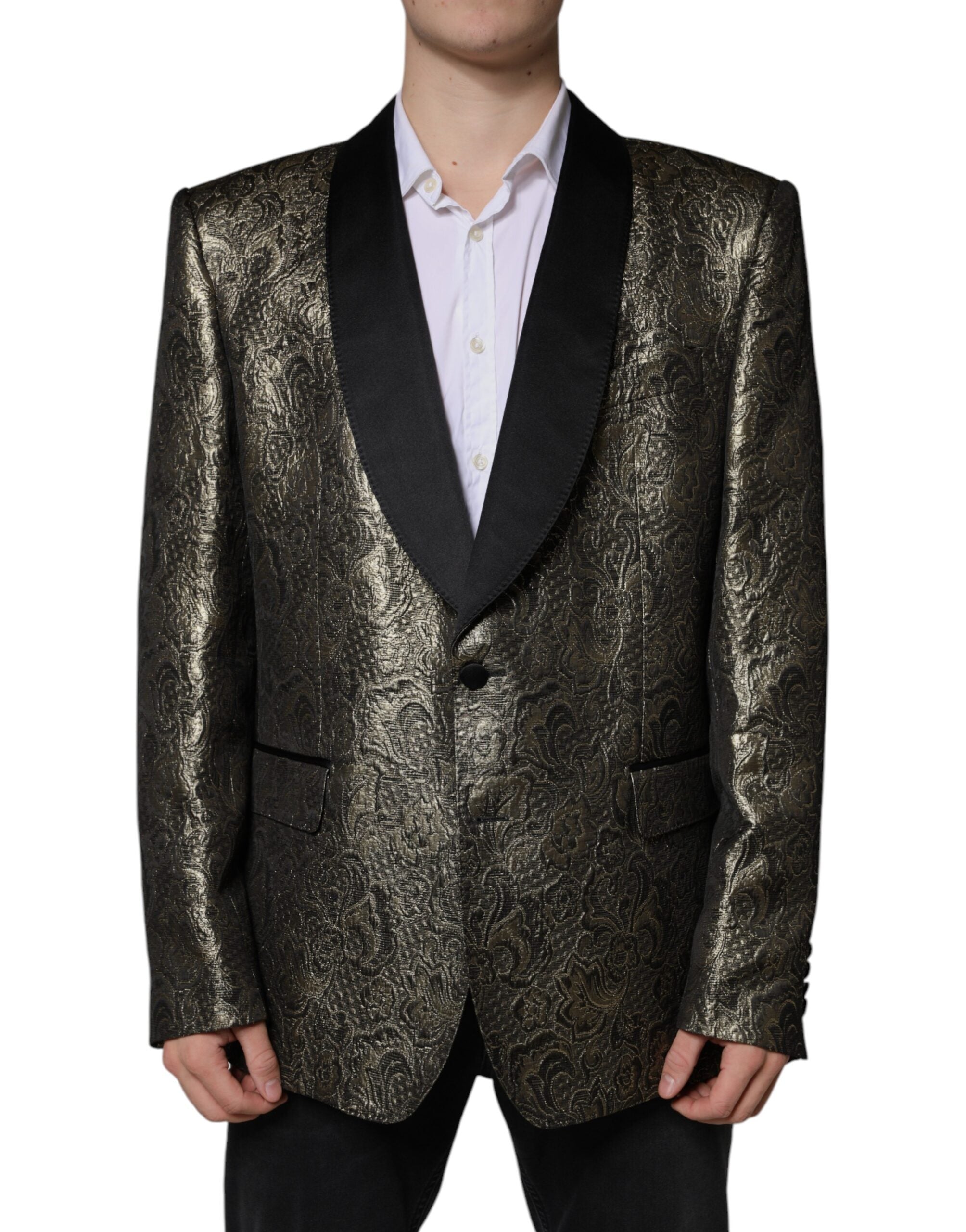 Dolce &amp; Gabbana Gold SICILIA Jacquard Single Breasted Coat Blazer