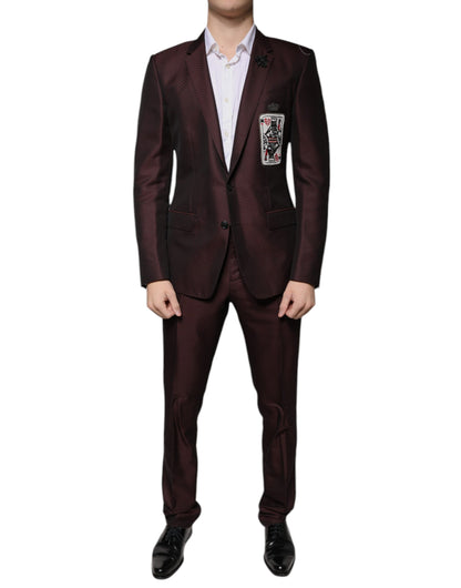 Dolce &amp; Gabbana Maroon Deck Card Crown 2 Piece Formal Suit