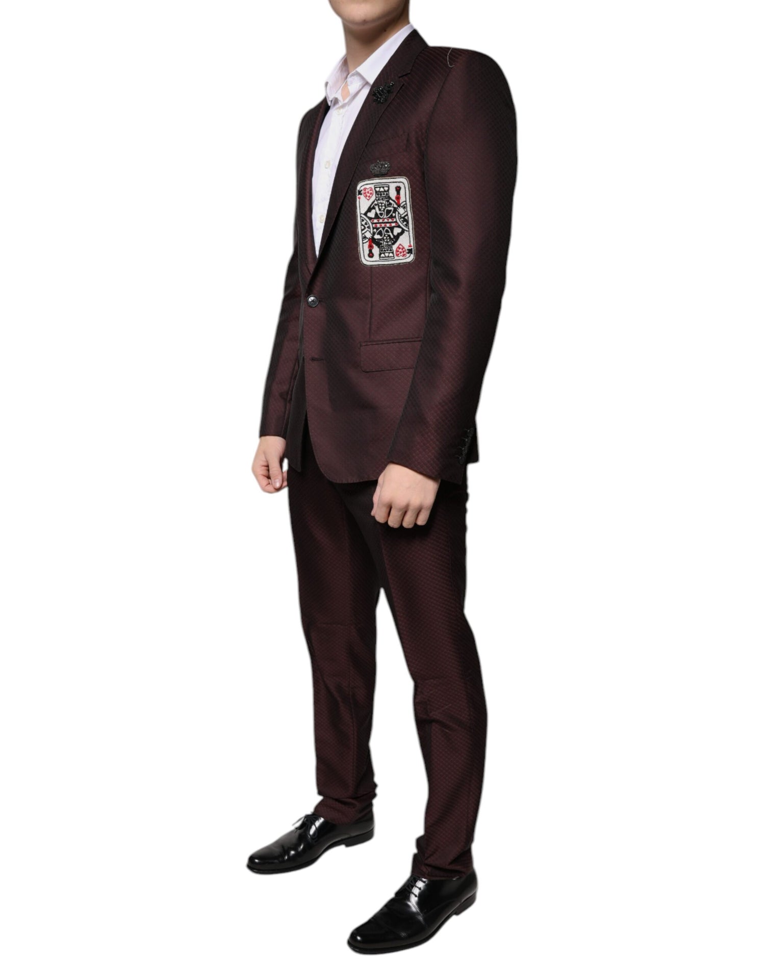 Dolce &amp; Gabbana Maroon Deck Card Crown 2 Piece Formal Suit