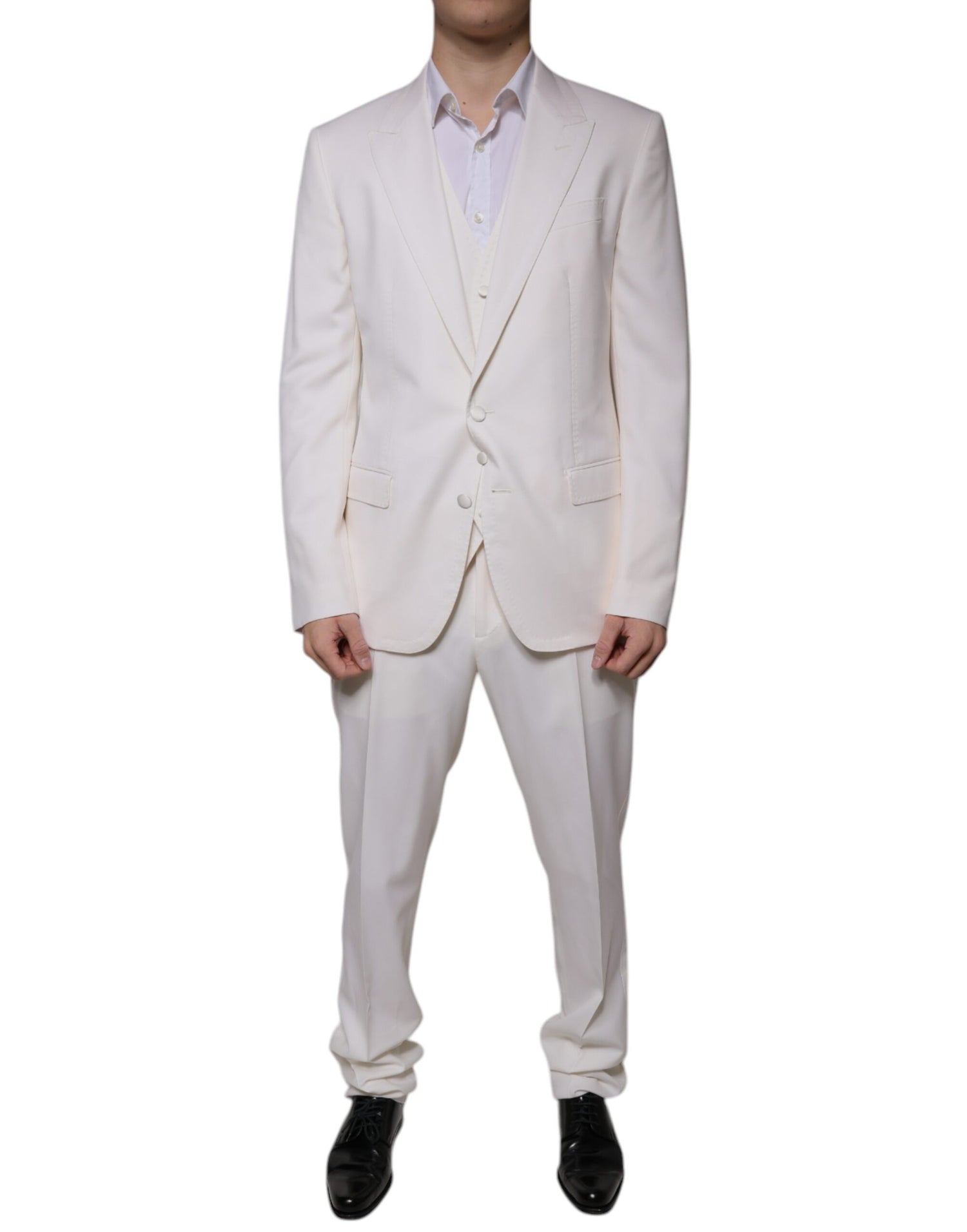 Dolce &amp; Gabbana White Wool Silk 3 Piece SlimFit Formal Suit