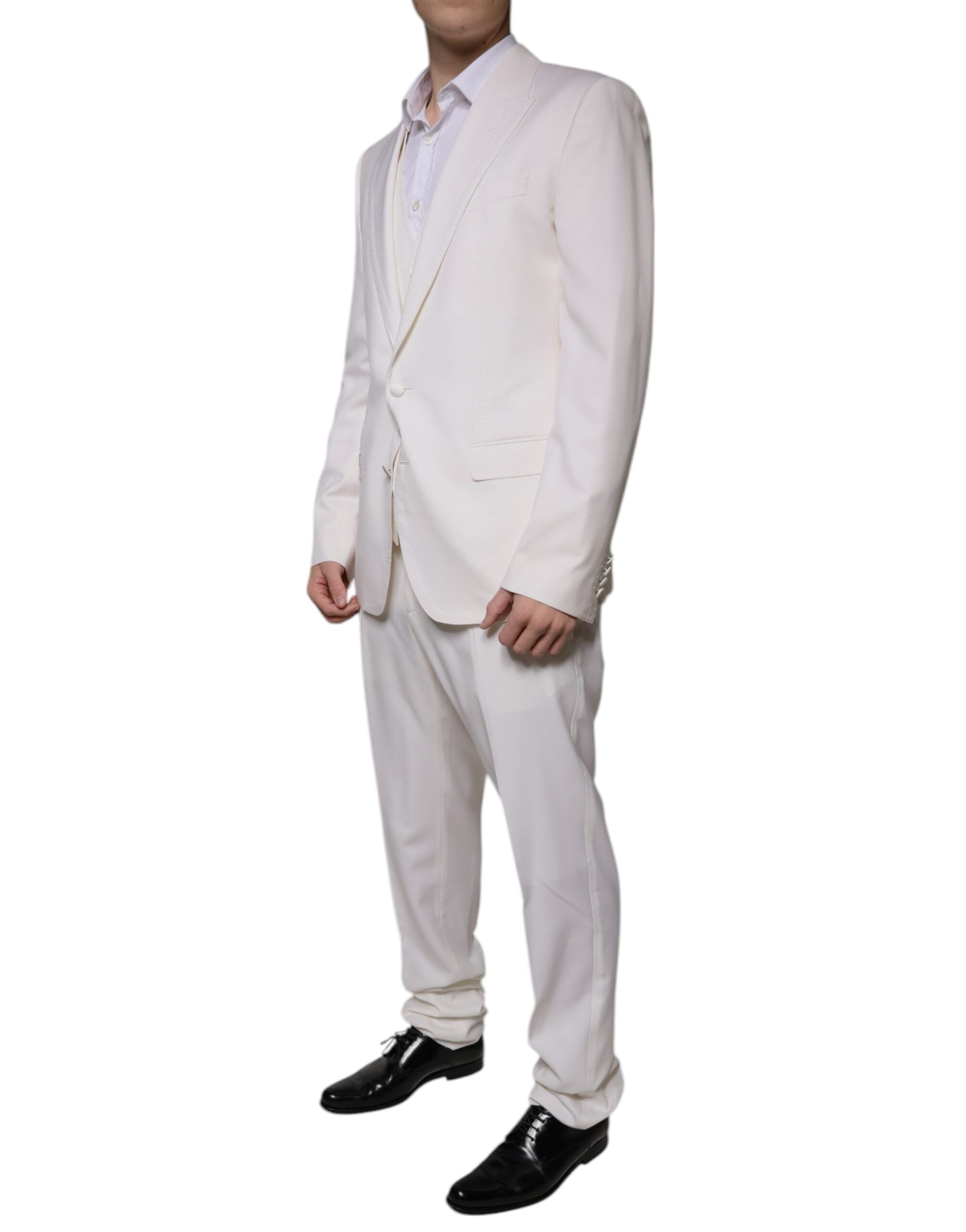 Dolce &amp; Gabbana White Wool Silk 3 Piece SlimFit Formal Suit