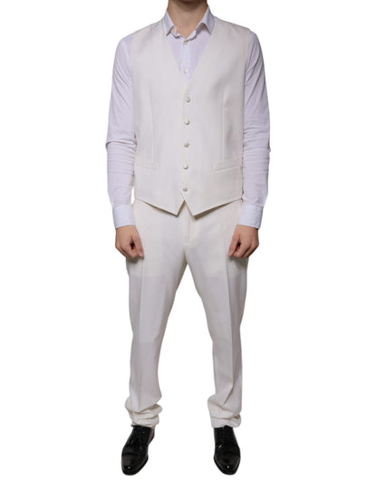 Dolce &amp; Gabbana White Wool Silk 3 Piece SlimFit Formal Suit