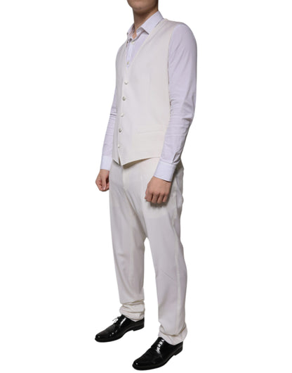 Dolce &amp; Gabbana White Wool Silk 3 Piece SlimFit Formal Suit