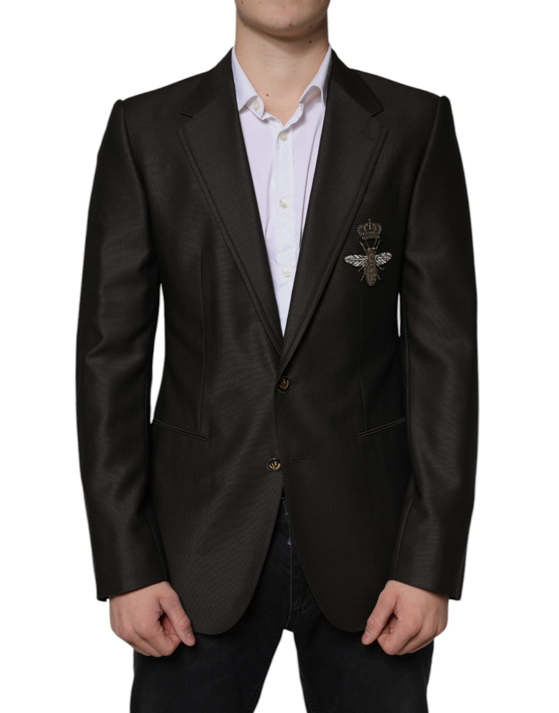 Dolce &amp; Gabbana Black Bee Wool Single Breasted Formal Blazer