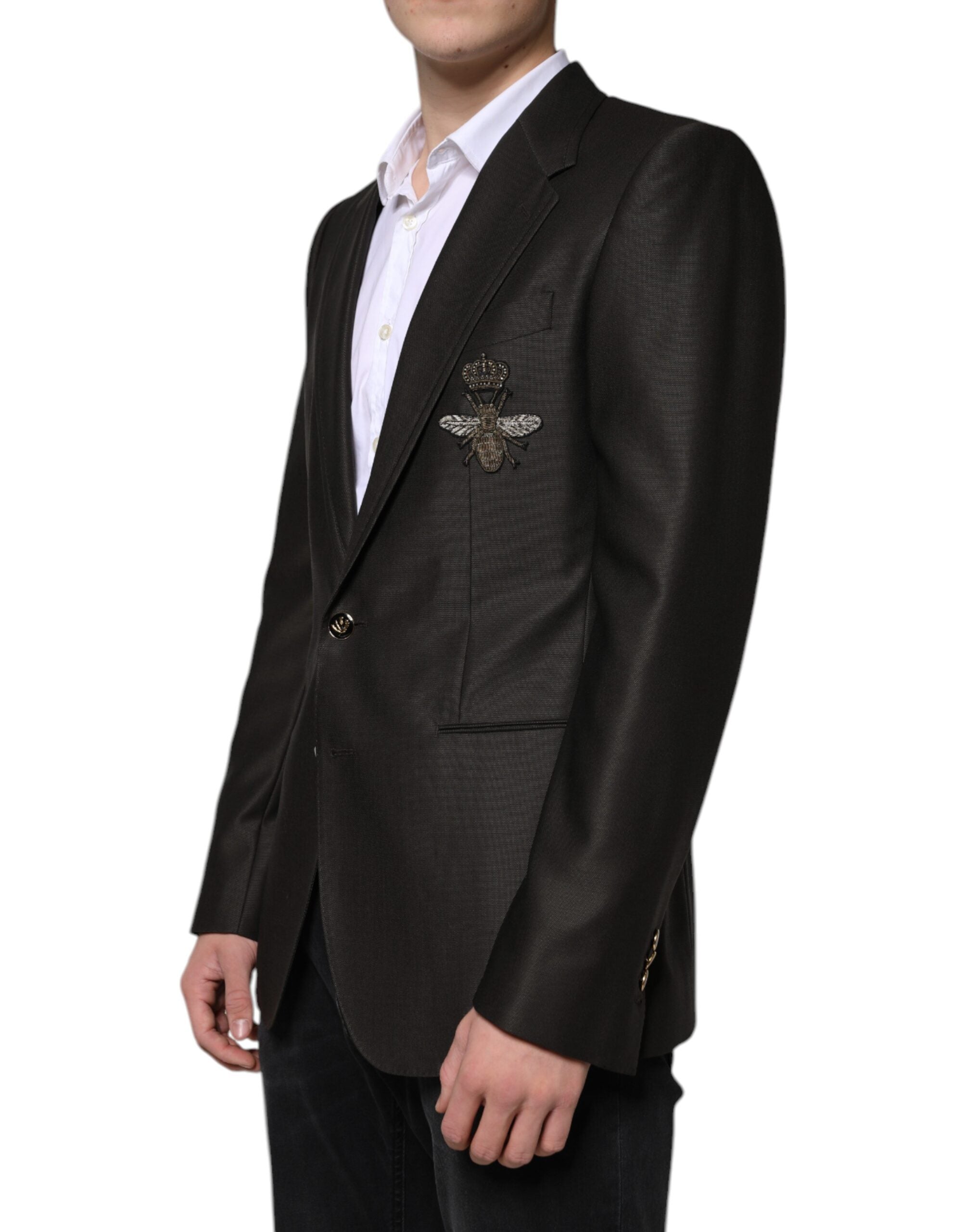 Dolce &amp; Gabbana Black Bee Wool Single Breasted Formal Blazer