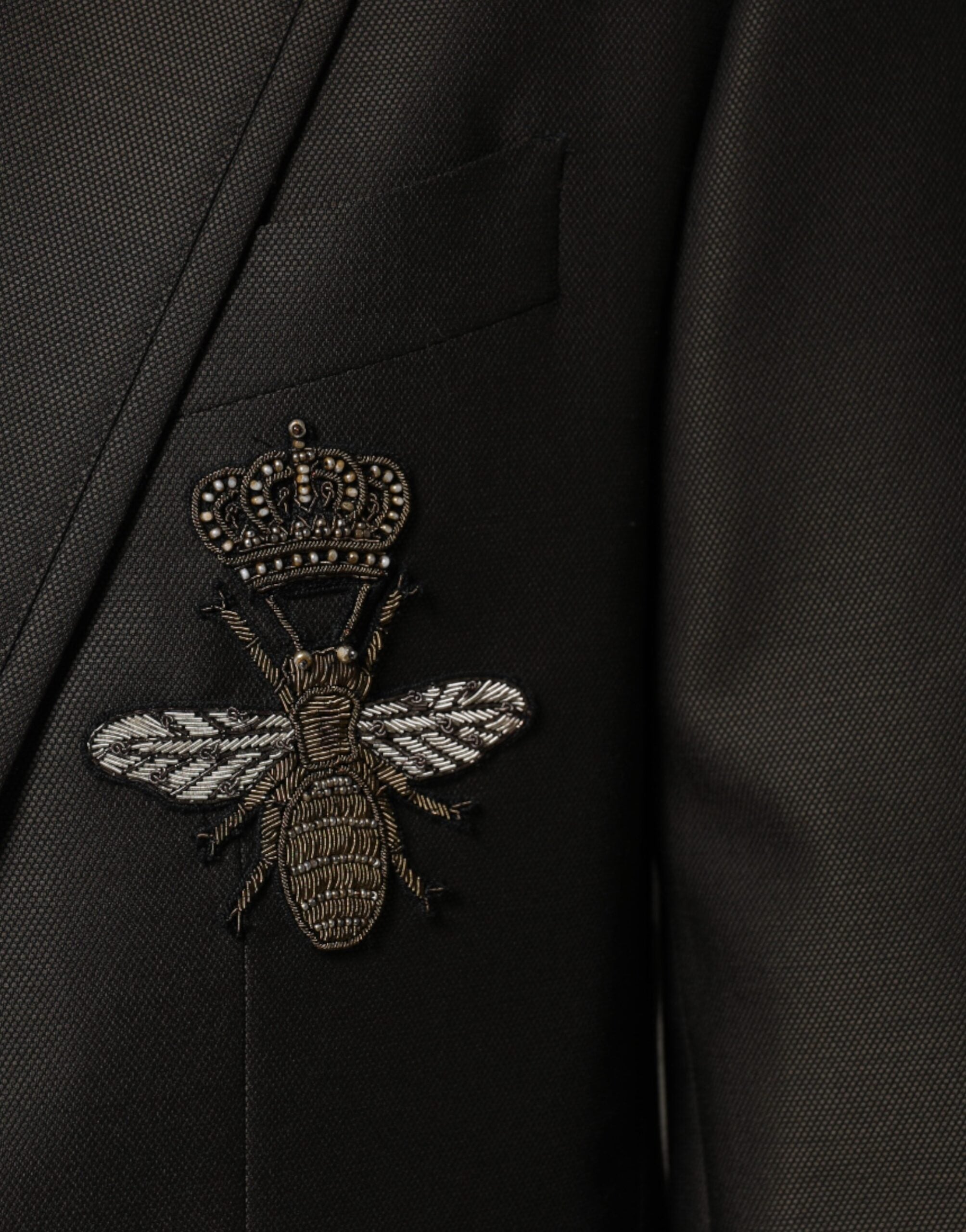 Dolce &amp; Gabbana Black Bee Wool Single Breasted Formal Blazer