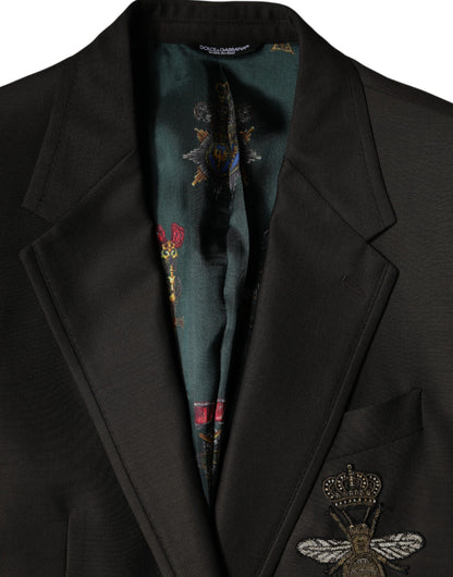 Dolce &amp; Gabbana Black Bee Wool Single Breasted Formal Blazer