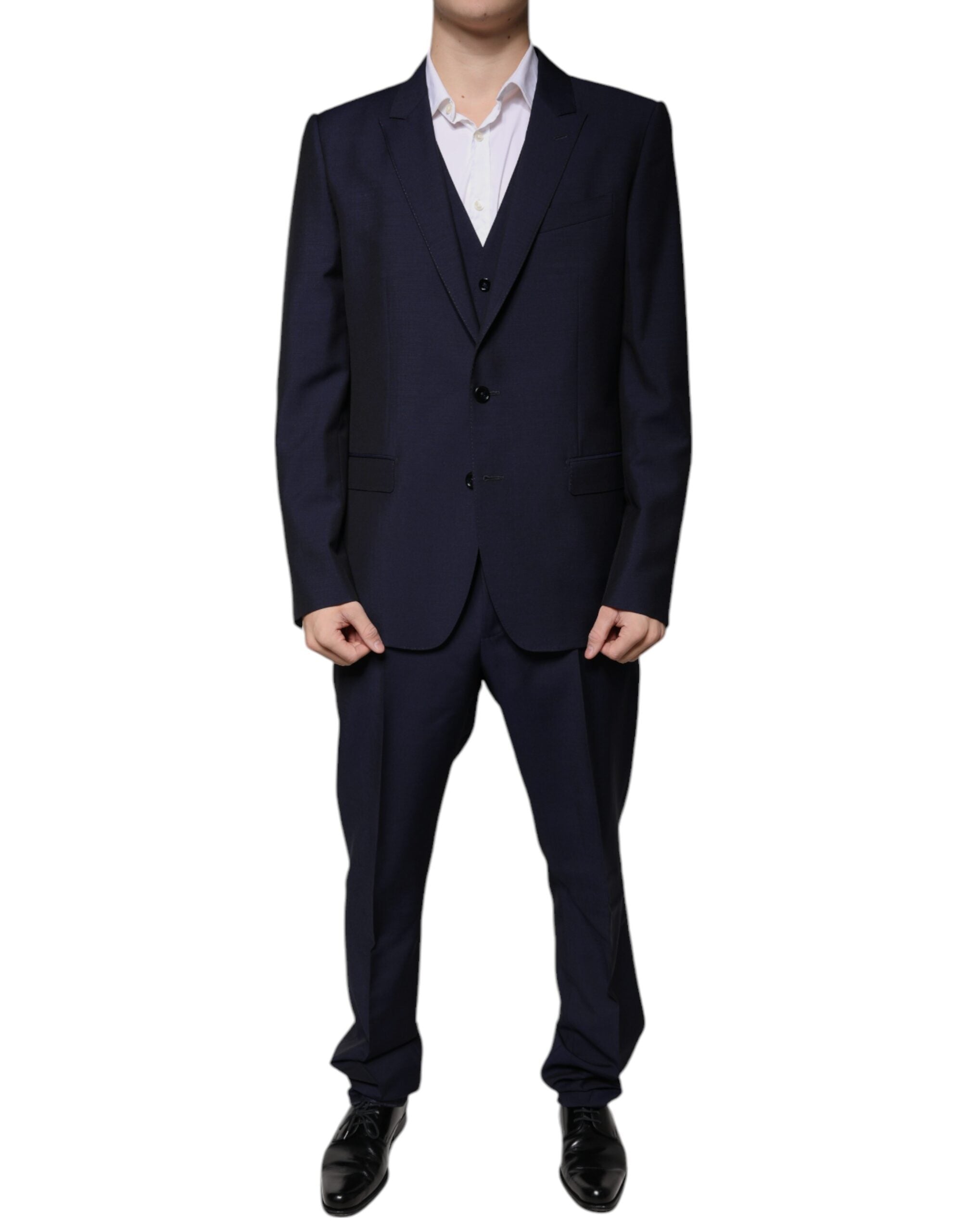 Dolce &amp; Gabbana Dark Blue Wool 3 Piece Slim Fit Formal Suit