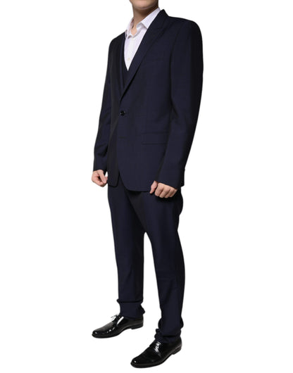 Dolce &amp; Gabbana Dark Blue Wool 3 Piece Slim Fit Formal Suit