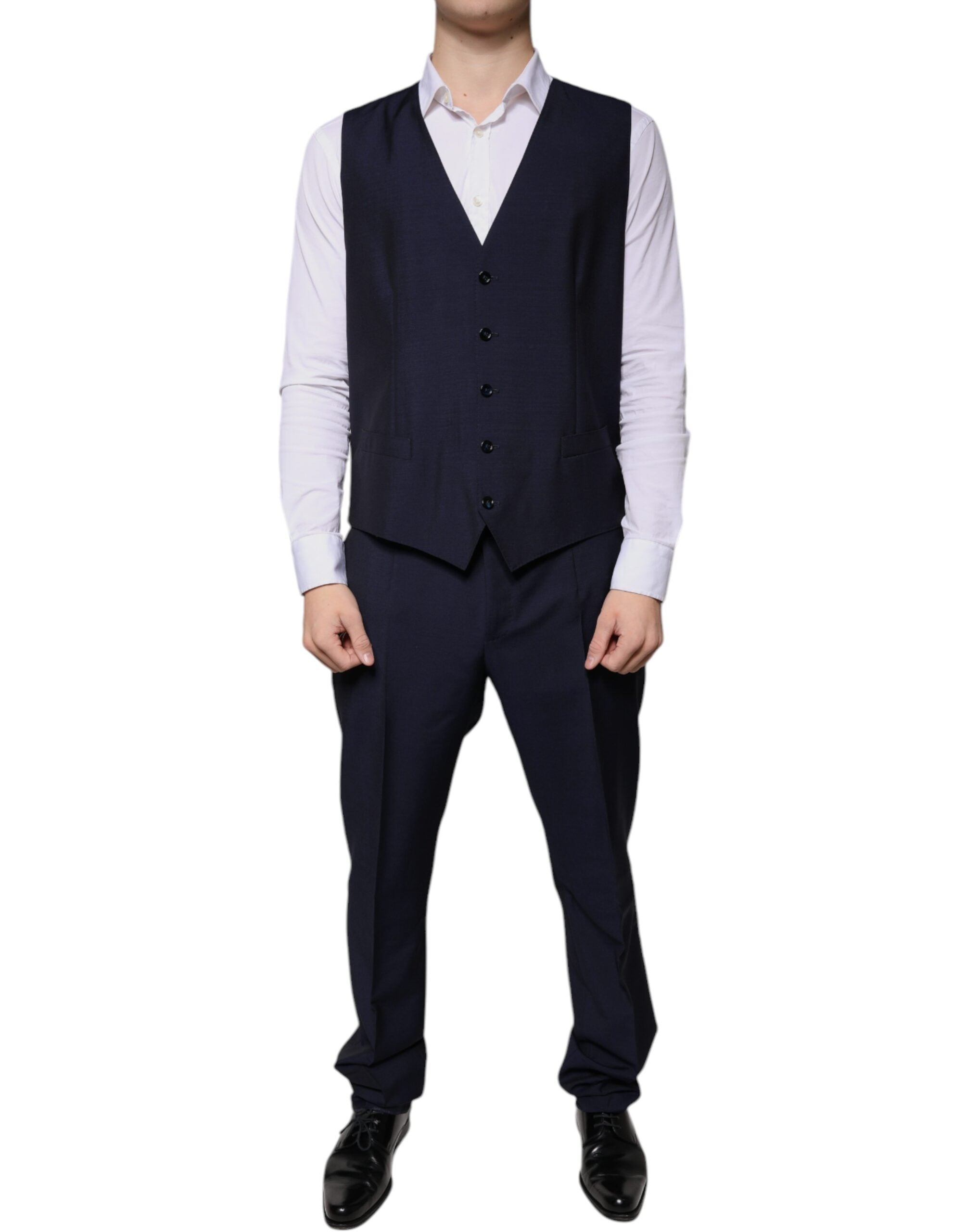 Dolce &amp; Gabbana Dark Blue Wool 3 Piece Slim Fit Formal Suit