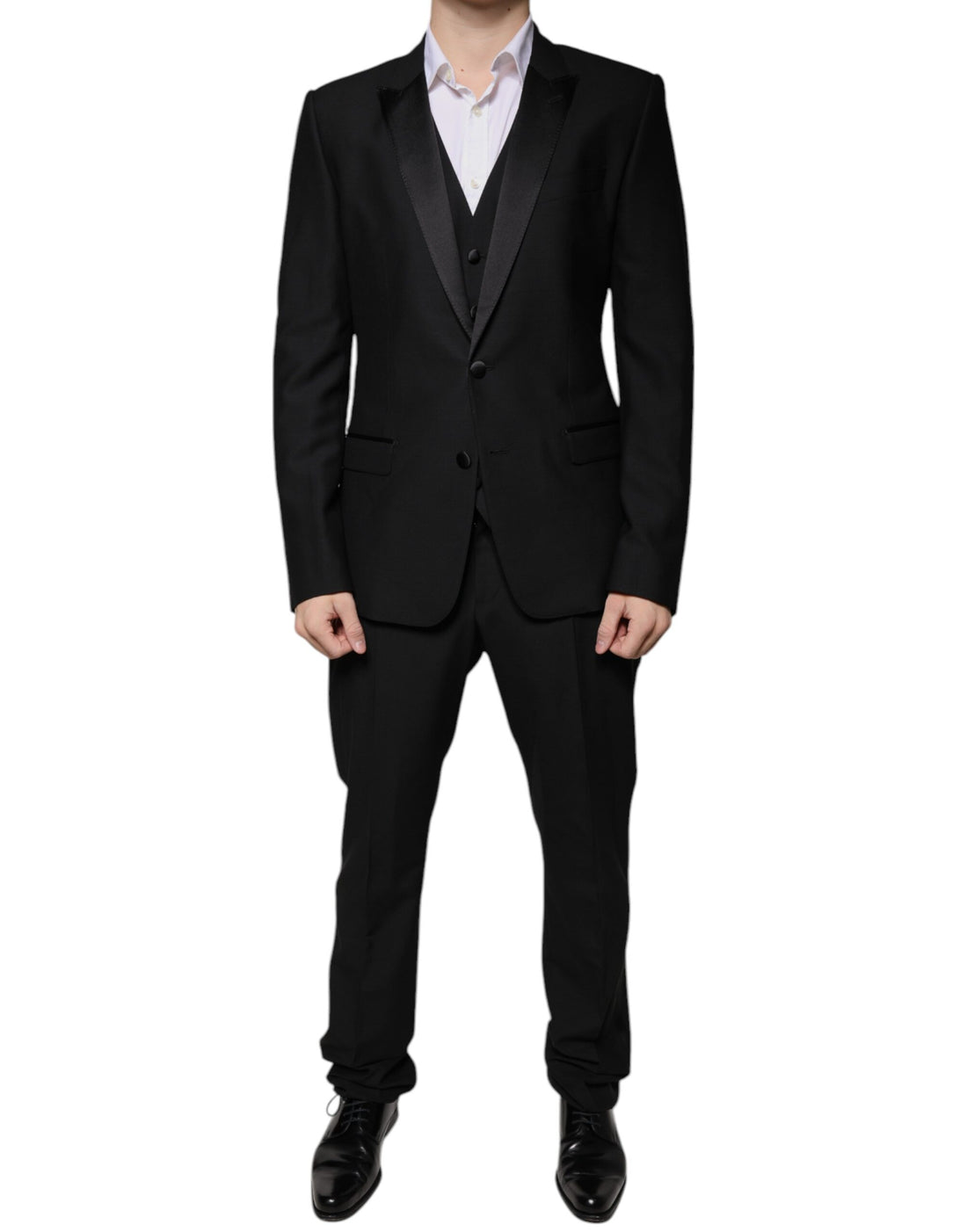 Dolce &amp; Gabbana Black Wool 3 Piece Slim Fit Formal Suit