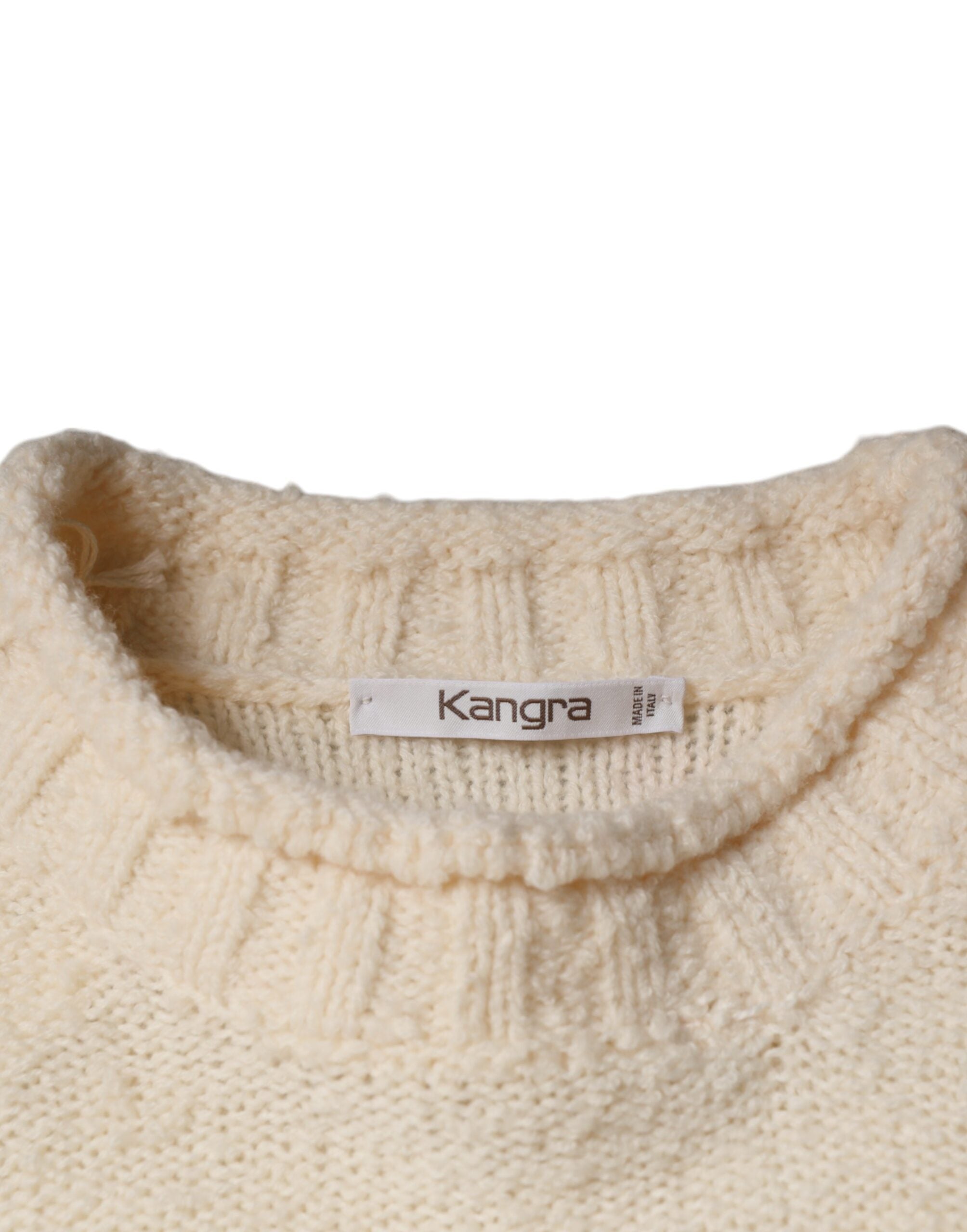 KANGRA Beige Wool Knit Long Sleeve Round Neck Pullover Sweater