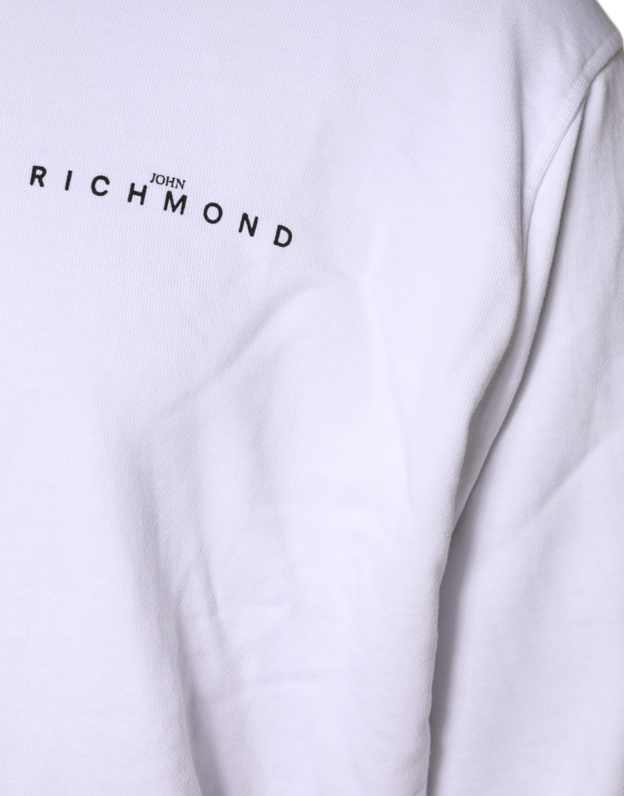 John Richmond White Logo Cotton Hooded Sweatshirt Sweater