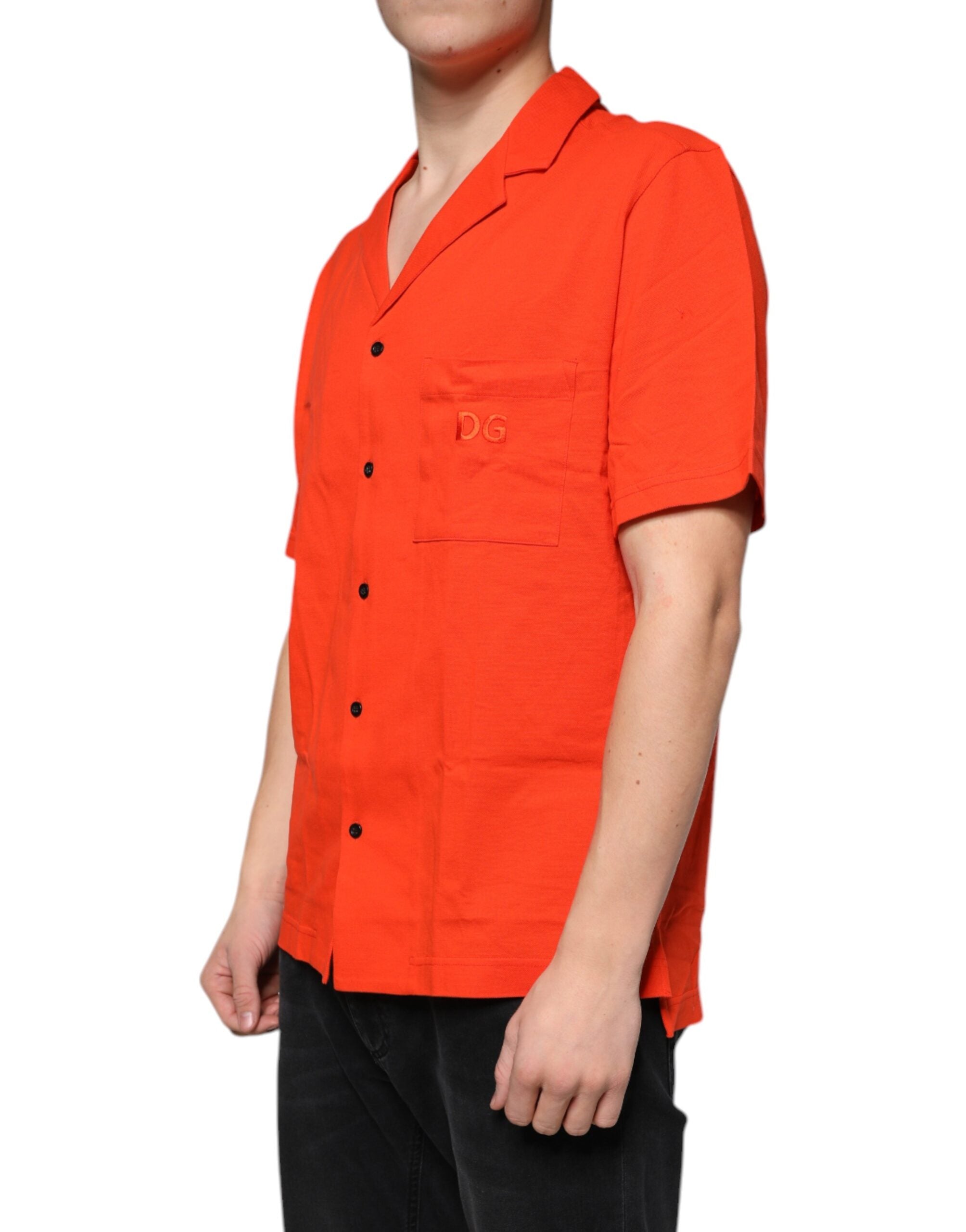 Dolce &amp; Gabbana Orange Cotton Button Down Casual Polo Shirt