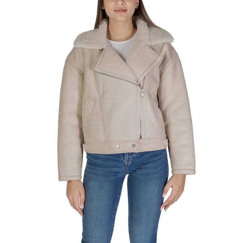 Vila Clothes Beige Synthetic Leather Jackets &amp; Coat