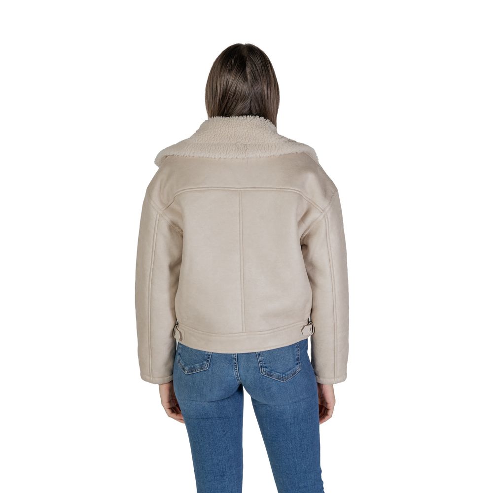 Vila Clothes Beige Synthetic Leather Jackets &amp; Coat