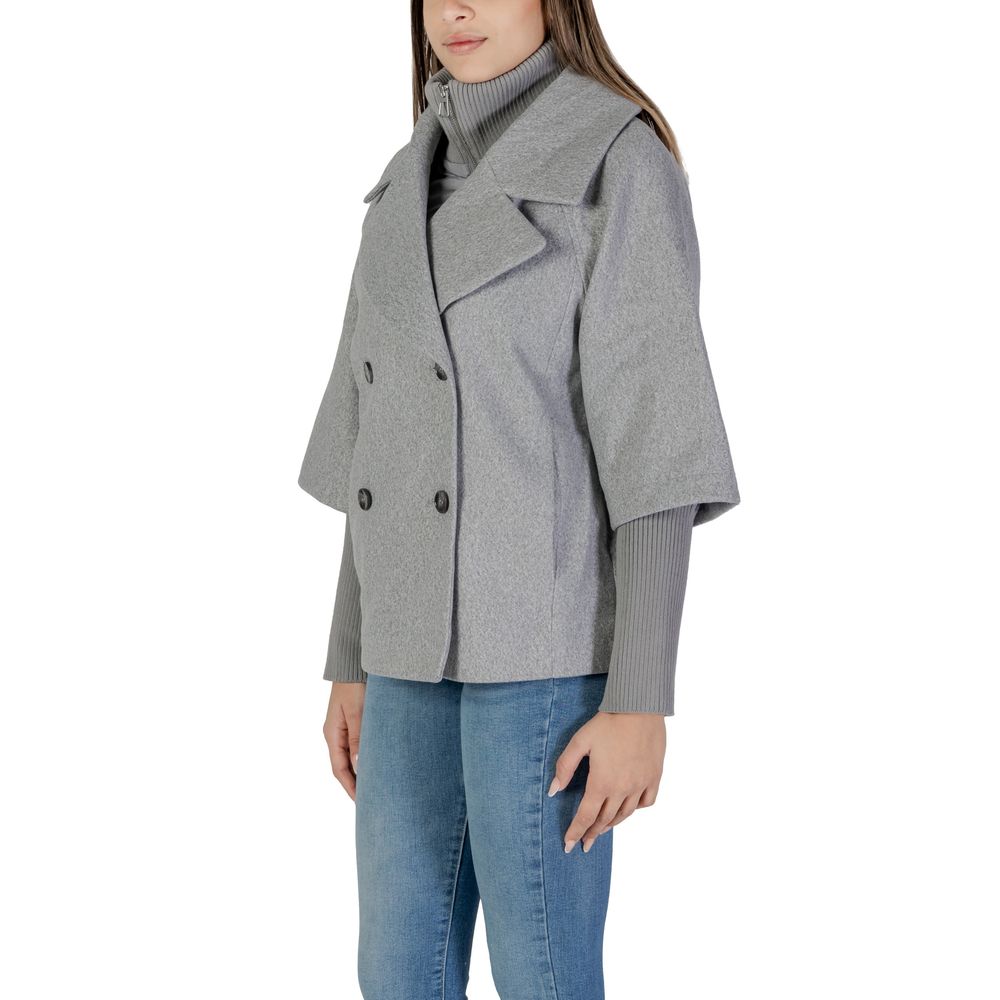 Jacqueline De Yong Gray Polyester Jackets &amp; Coat