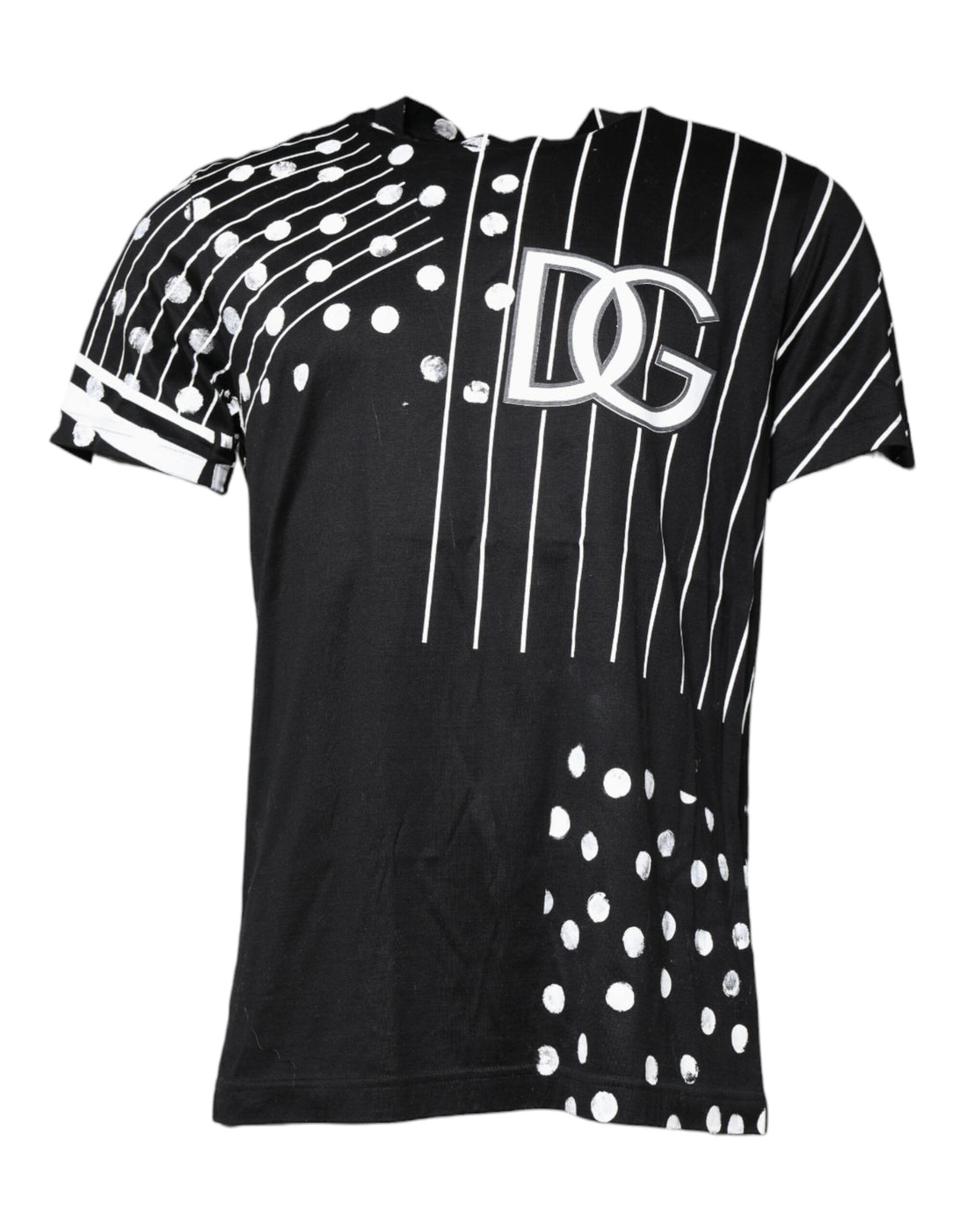 Dolce &amp; Gabbana Black Cotton Polka Dots Round Neck T-shirt