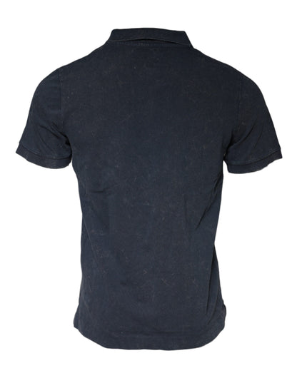 Dolce &amp; Gabbana Dark Blue Logo Button Collared Polo T-shirt