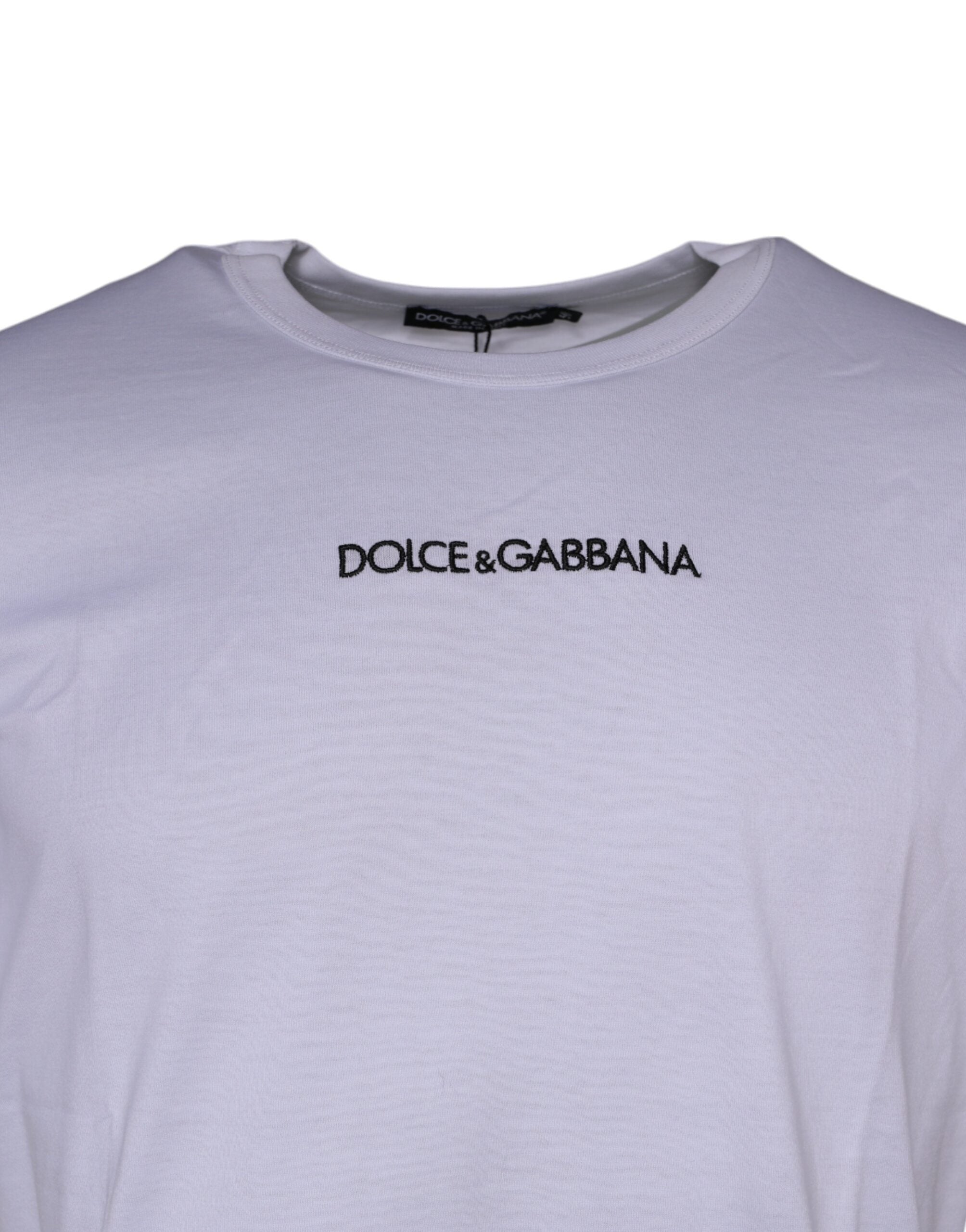 Dolce &amp; Gabbana White Logo Print Cotton Crew Neck T-shirt